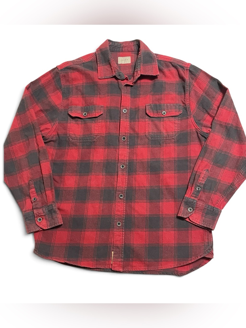 JACHS Men's Red and Black Plaid Button-Up Shirt XLT
